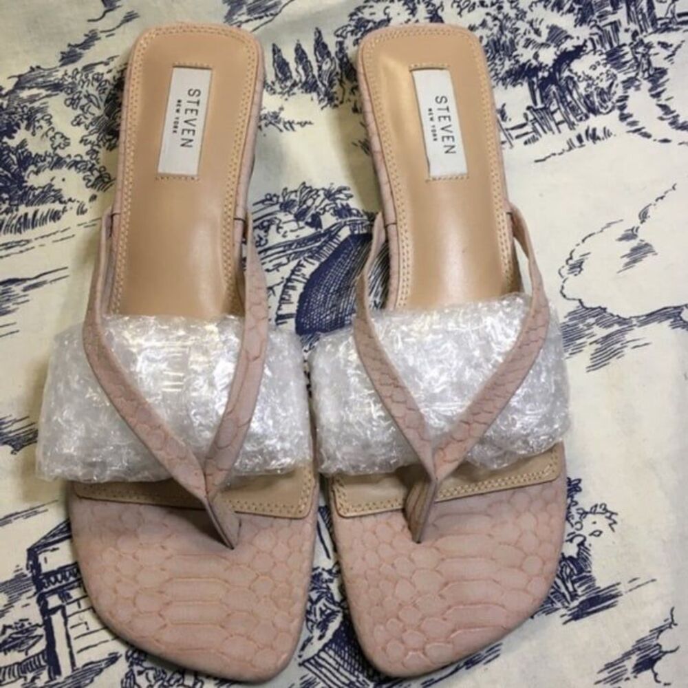Steve Madden 9.5 kitten heels Tavio sandals snake print light pink blush shoes